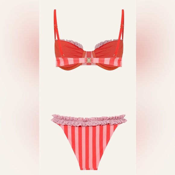 NORMALLIOT Pink Red Striped Ruffle Bikini Kate Upton NWT Size S - Picture 8 of 14